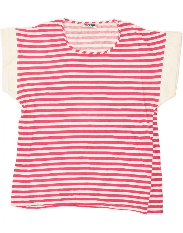VINTAGE Womens T-Shirt Top IT 46 Large Pink Striped Oversized T-Shirt Spandex breathable VINTAGE Womens T-Shirt Top IT 46 Large Pink Striped Oversized T-Shirt Spandex breathable