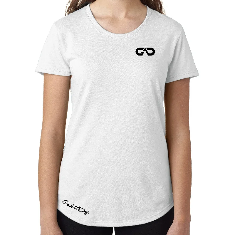 Women's GO ALL DAY Infinity Logo TriBlend Tee (White) Welt Pockets Slit Pockets
