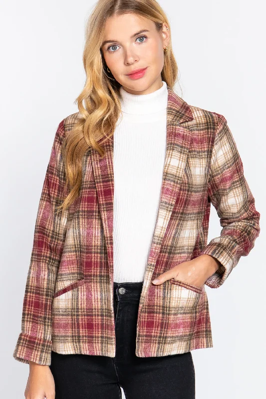 Notched Collar Plaid Jacket Denim Jacket Leather Jacket Suede Jacket