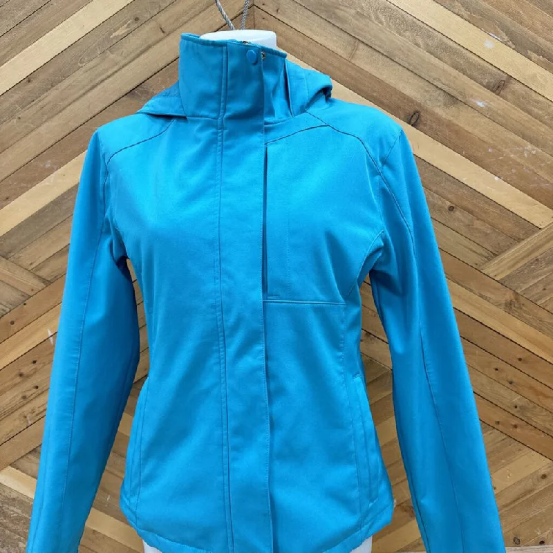 Avia - Women's Hooded Softshell Jacket: Light Blue-women-MD V-Neck Jacket Boat Neck Jacket Square Neck Jacket