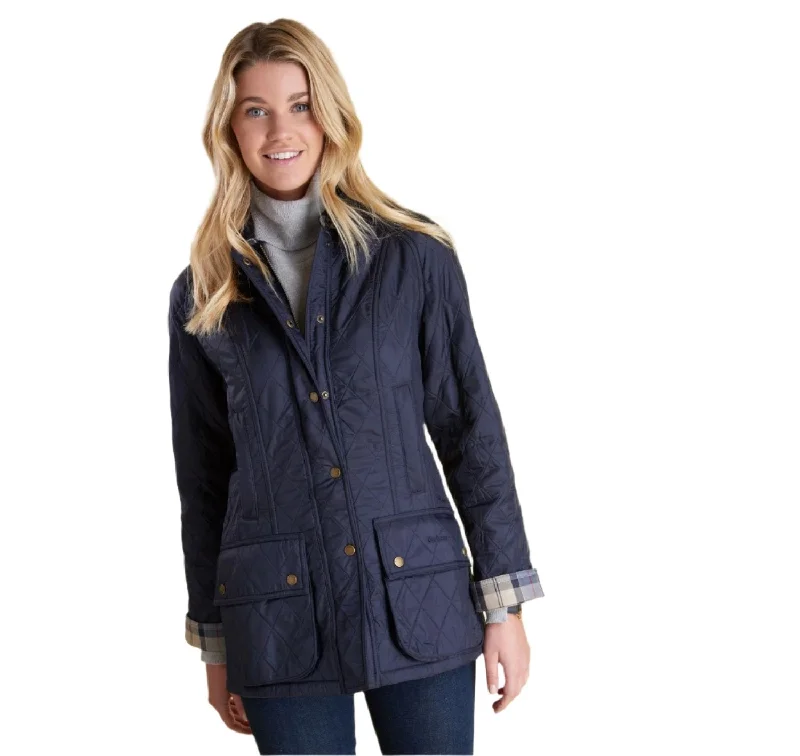 Barbour Beadnell Polar Quilt Jacket - Navy Faux Fur Fabric Real Fur Fabric Shearling Fabric