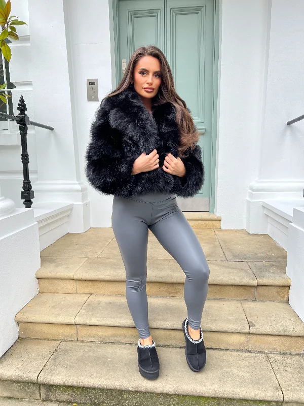 Black Premium Faux Fur Collared Jacket Striped Jacket Polka Dot Jacket Floral Jacket Black Premium Faux Fur Collared Jacket Striped Jacket Polka Dot Jacket Floral Jacket