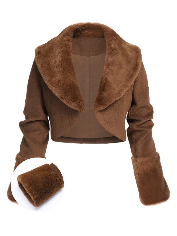 Brown 1950s Retro Fur Collar Bolero Jacket Toggled Jacket Drawstring Jacket Belted Jacket Brown 1950s Retro Fur Collar Bolero Jacket Toggled Jacket Drawstring Jacket Belted Jacket