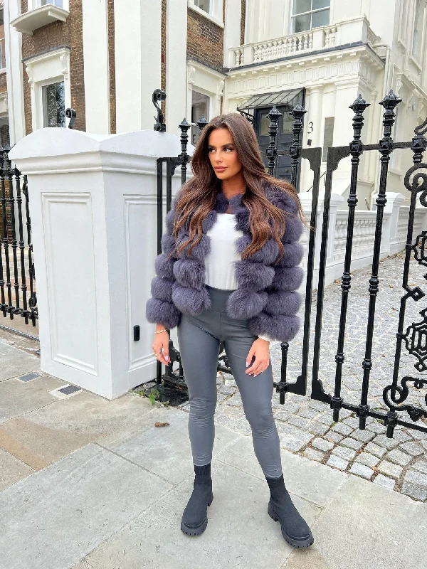 Charcoal Luxury Fur 5 Row Cropped Sleeve Jacket Notch Collar Jacket Peter Pan Collar Jacket Cowl Neck Jacket Charcoal Luxury Fur 5 Row Cropped Sleeve Jacket Notch Collar Jacket Peter Pan Collar Jacket Cowl Neck Jacket