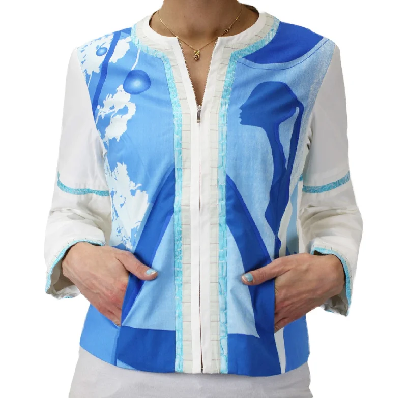 CUSTO BARCELONA Women's Bianca Dreaming Graphic Jacket 292376 $244 NWT Knit Fabric Woven Fabric Fleece Fabric