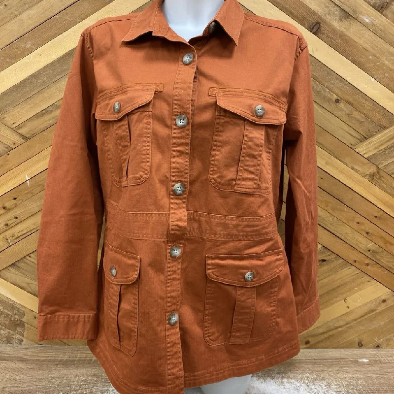 Eddie Bauer - Women's Button-Up Shirt Jacket - MSRP comp $129: Orange-women-MD Notch Collar Jacket Peter Pan Collar Jacket Cowl Neck Jacket