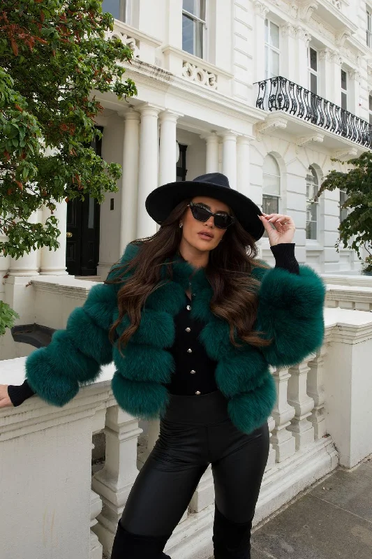 Emerald Green Luxury Fur 5 Row Cropped Sleeve Jacket Satin Jacket Silk Jacket Chiffon Jacket Emerald Green Luxury Fur 5 Row Cropped Sleeve Jacket Satin Jacket Silk Jacket Chiffon Jacket