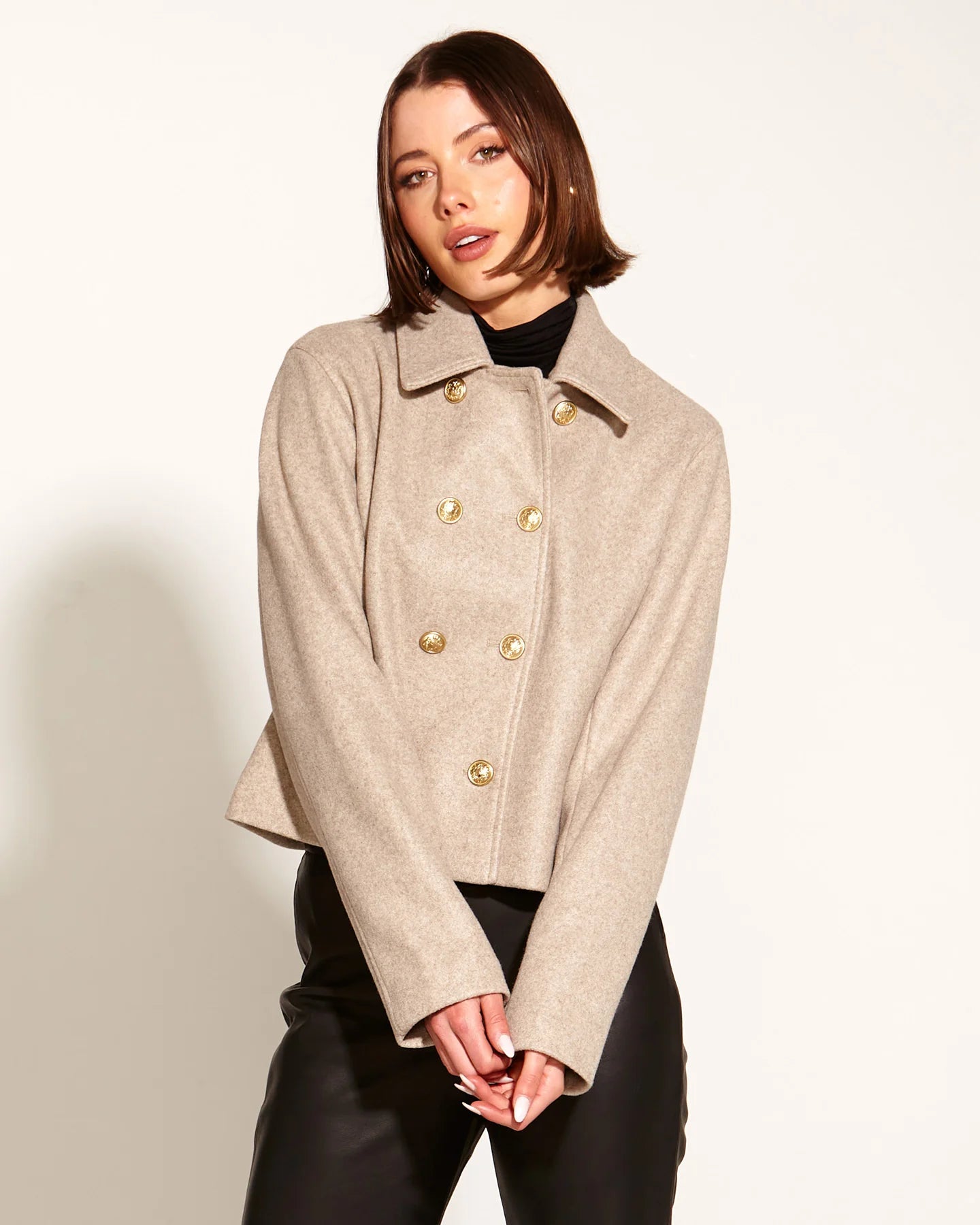 FATE+BECKER CHOOSE YOU CROPPED MILITARY JACKET OATMEAL MARLE Elasticated Jacket Padded Jacket Insulated Jacket FATE+BECKER CHOOSE YOU CROPPED MILITARY JACKET OATMEAL MARLE Elasticated Jacket Padded Jacket Insulated Jacket