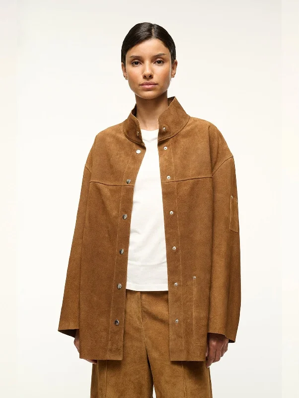 Foundation Jacket in Tan Suede V-Neck Jacket Boat Neck Jacket Square Neck Jacket