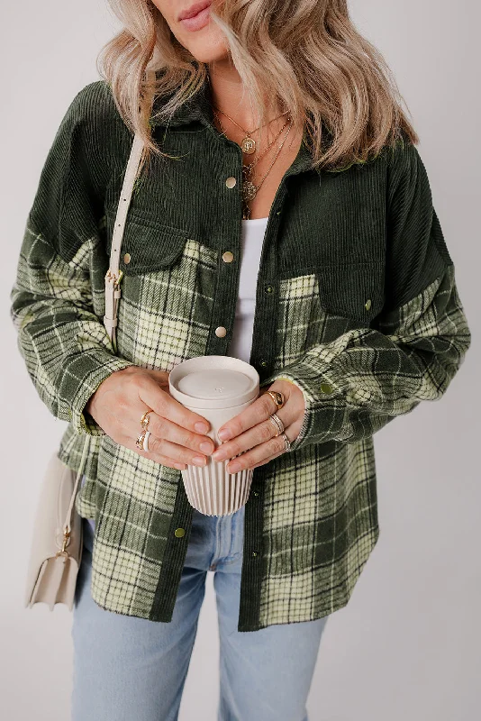 Green Plaid Corduroy Jacket with Pockets Collared Jacket Crew Neck Jacket Turtle Neck Jacket Green Plaid Corduroy Jacket with Pockets Collared Jacket Crew Neck Jacket Turtle Neck Jacket