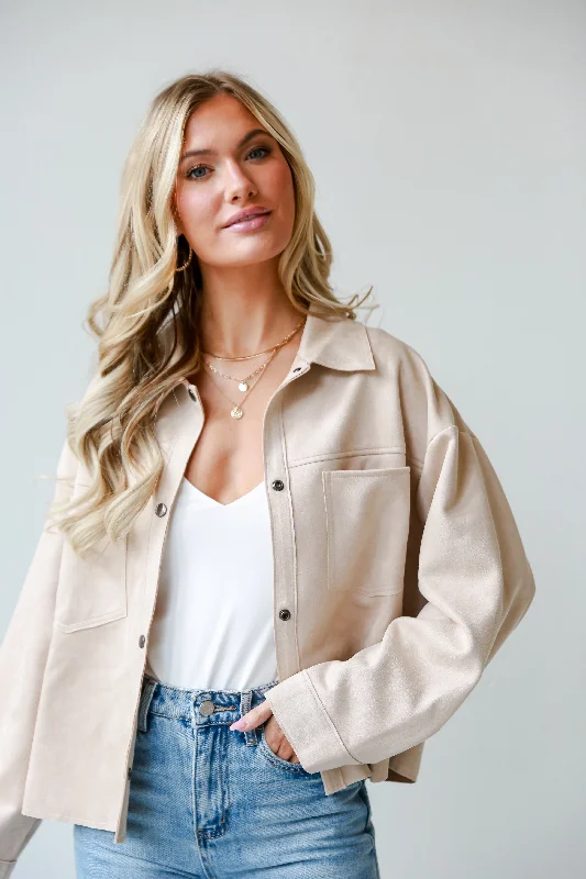 Hadley Cream Suede Cropped Jacket - DOORBUSTER Hooded Jacket Caped Jacket Shawl Collar Jacket Hadley Cream Suede Cropped Jacket - DOORBUSTER Hooded Jacket Caped Jacket Shawl Collar Jacket