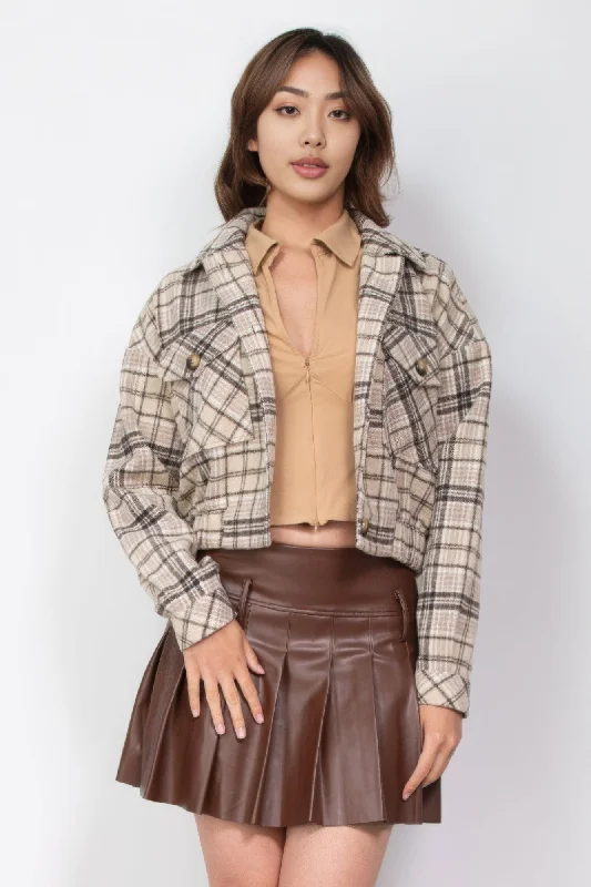 Plaid Button-down Crop Jacket Mesh Jacket Canvas Jacket Denim Jacket