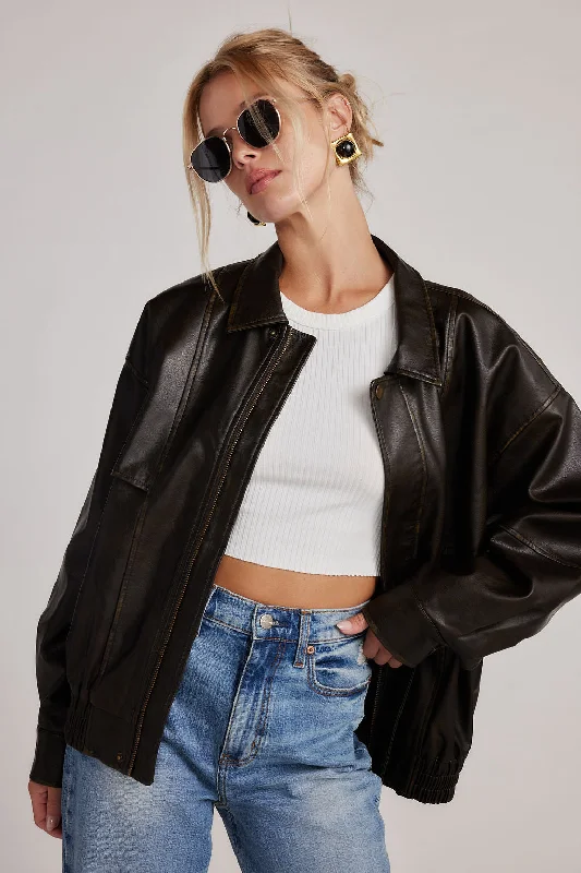 London Calling Brown Oversized Faux Leather Jacket Nylon Jacket Polyester Jacket Spandex Jacket London Calling Brown Oversized Faux Leather Jacket Nylon Jacket Polyester Jacket Spandex Jacket