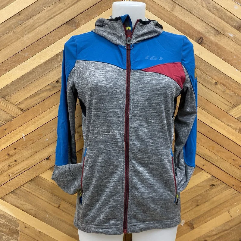 Louis Garneau - Women's Grid Fleece Jacket - MSRP comp $120: Blue / Red / Grey-women-MD Zippered Front Buttoned Front Snap Front