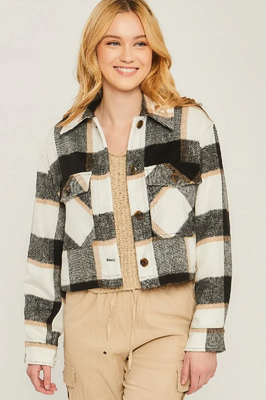 Yarn Dyed Plaid Button Up Jacket Fitted Jacket Loose Jacket Oversized Jacket