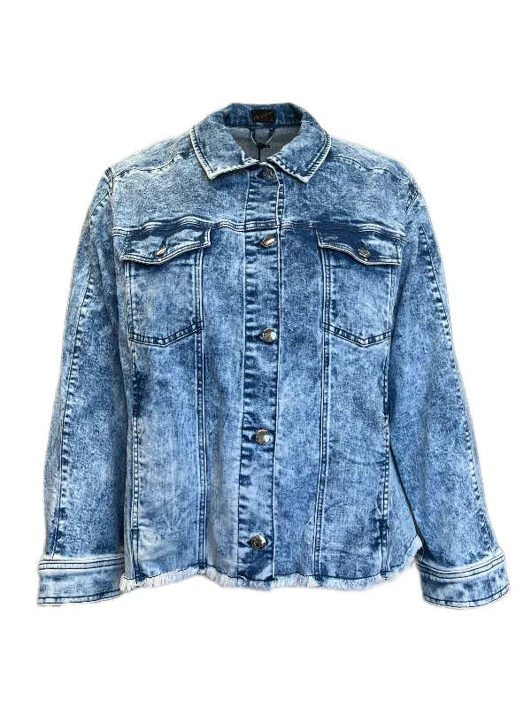 Marina Rinaldi Women's Blue Camino Button Closure Denim Jacket NWT One-Shoulder Jacket Off-the-Shoulder Jacket Asymmetrical Jacket