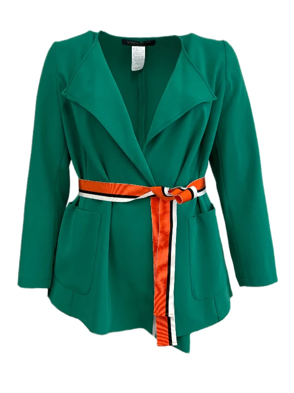 Marina Rinaldi Women's Green Captare Belted Wrap Jacket NWT Ribbed Jacket Pleated Jacket Ruffled Jacket