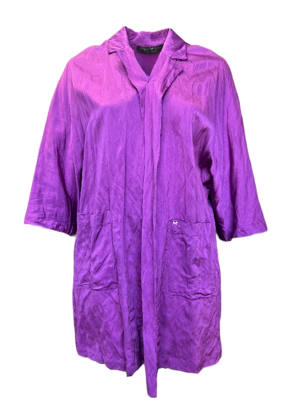 Marina Rinaldi Women's Purple Felicita Open Front Jacket NWT Ribbed Jacket Pleated Jacket Ruffled Jacket