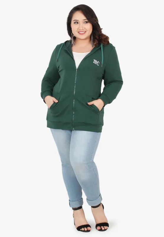 Honey Plus Size Hoodie Jacket - Dark Green Front Pockets Side Pockets Patch Pockets Honey Plus Size Hoodie Jacket - Dark Green Front Pockets Side Pockets Patch Pockets