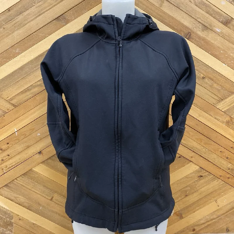 MEC- hooded soft shell jacket- MSRP $140: Black -women-MD Denim Fabric Leather Fabric Suede Fabric