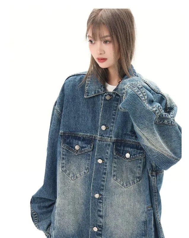 Oversized Denim Jacket With Print Rayon Fabric Velvet Fabric Corduroy Fabric