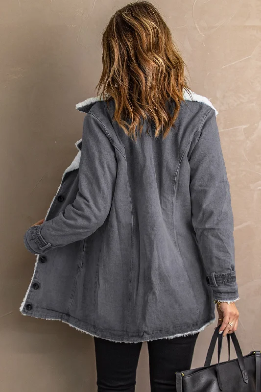 Oversized Denim Jacket with Sherpa Lining Zippered Jacket Buttoned Jacket Snapped Jacket Oversized Denim Jacket with Sherpa Lining Zippered Jacket Buttoned Jacket Snapped Jacket