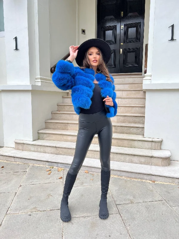 Royal Blue Luxury Fur 5 Row Cropped Sleeve Jacket Knit Jacket Woven Jacket Fleece Jacket Royal Blue Luxury Fur 5 Row Cropped Sleeve Jacket Knit Jacket Woven Jacket Fleece Jacket