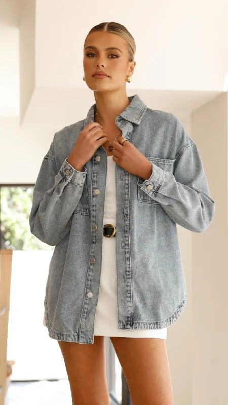 Valdez Oversized Denim Jacket - Mid Blue Striped Jacket Polka Dot Jacket Floral Jacket Valdez Oversized Denim Jacket - Mid Blue Striped Jacket Polka Dot Jacket Floral Jacket