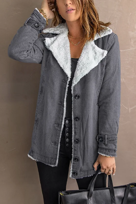 Winter Denim Jacket with Sherpa Trim Elasticated Jacket Padded Jacket Insulated Jacket Winter Denim Jacket with Sherpa Trim Elasticated Jacket Padded Jacket Insulated Jacket