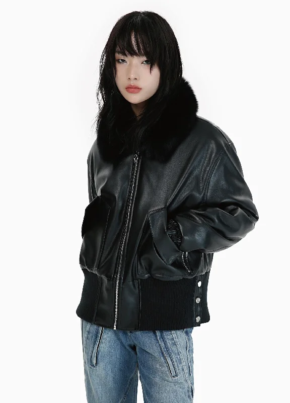 Winter-Ready Pu Leather Jacket With Removable Fur Collar Cotton Jacket Linen Jacket Terry Jacket