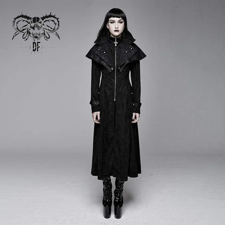 Women's Goth Cape Collar Long Jacket Zippered Jacket Buttoned Jacket Snapped Jacket Women's Goth Cape Collar Long Jacket Zippered Jacket Buttoned Jacket Snapped Jacket