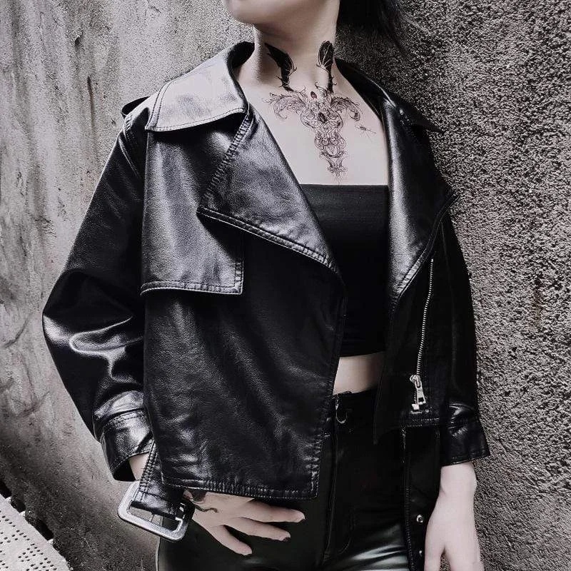 Women's Gothic Casual Faux Leather Motor Jackets With Belt Cotton Jacket Linen Jacket Terry Jacket Women's Gothic Casual Faux Leather Motor Jackets With Belt Cotton Jacket Linen Jacket Terry Jacket