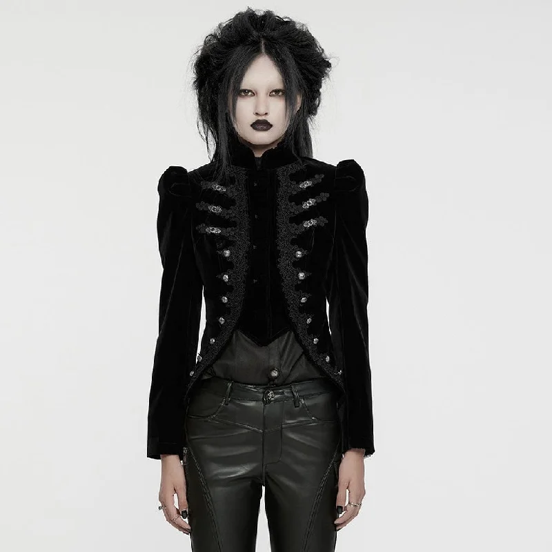 Women's Gothic Stand Collar Swallow-tailed Jacket Black Mesh Jacket Canvas Jacket Denim Jacket Women's Gothic Stand Collar Swallow-tailed Jacket Black Mesh Jacket Canvas Jacket Denim Jacket