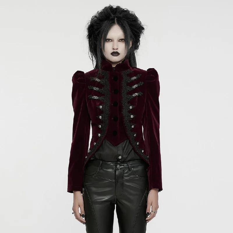 Women's Gothic Stand Collar Swallow-tailed Jacket Red Chenille Jacket Brocade Jacket Lace Jacket Women's Gothic Stand Collar Swallow-tailed Jacket Red Chenille Jacket Brocade Jacket Lace Jacket