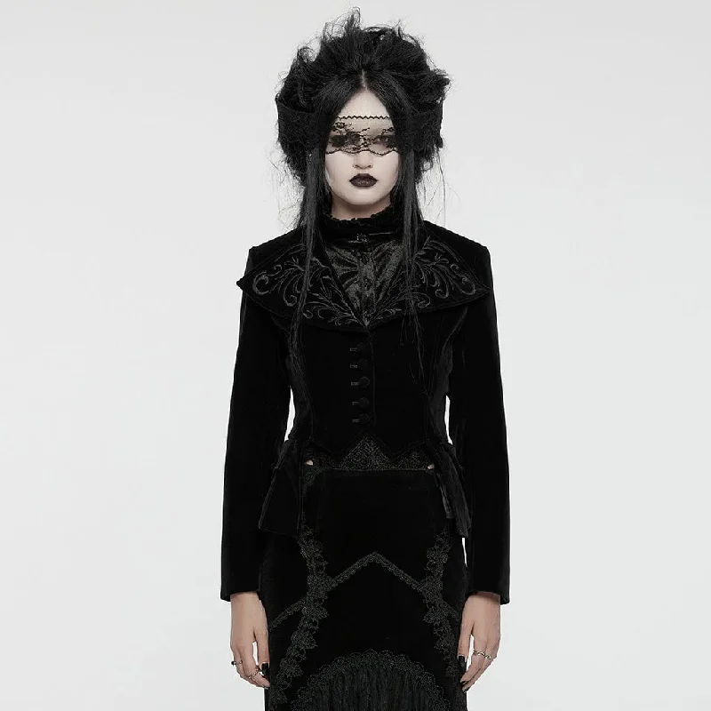 Women's Gothic Turn-down Collar Swallow-tailed Velvet Jacket Black Knit Jacket Woven Jacket Fleece Jacket Women's Gothic Turn-down Collar Swallow-tailed Velvet Jacket Black Knit Jacket Woven Jacket Fleece Jacket