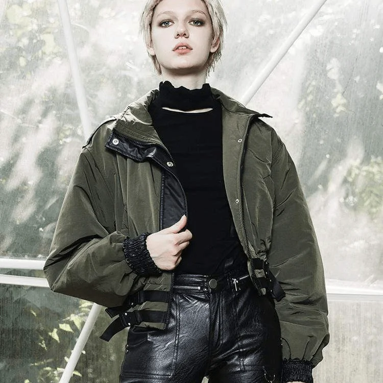 Women's Punk High Collar Zipper Fly Belts Short Jackets Tailored Jacket Straight Jacket A-Line Jacket Women's Punk High Collar Zipper Fly Belts Short Jackets Tailored Jacket Straight Jacket A-Line Jacket