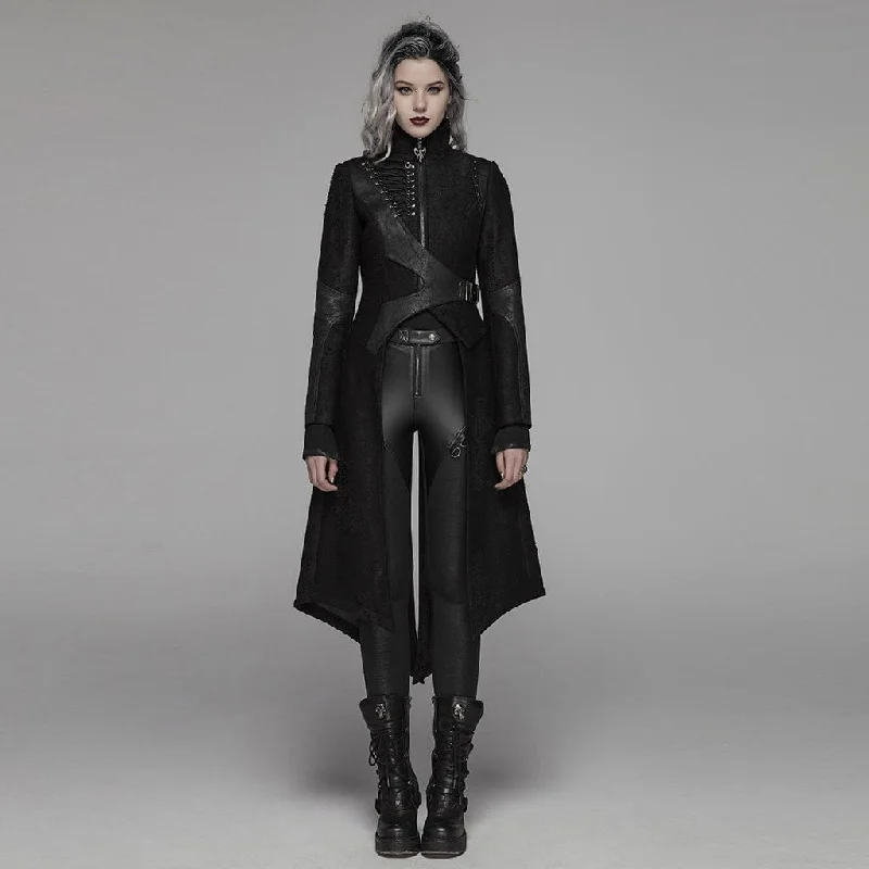 Women's Punk Lace-Up Buckle Faux Leather Long Jacket Belted Jacket Elasticated Jacket Padded Jacket Women's Punk Lace-Up Buckle Faux Leather Long Jacket Belted Jacket Elasticated Jacket Padded Jacket
