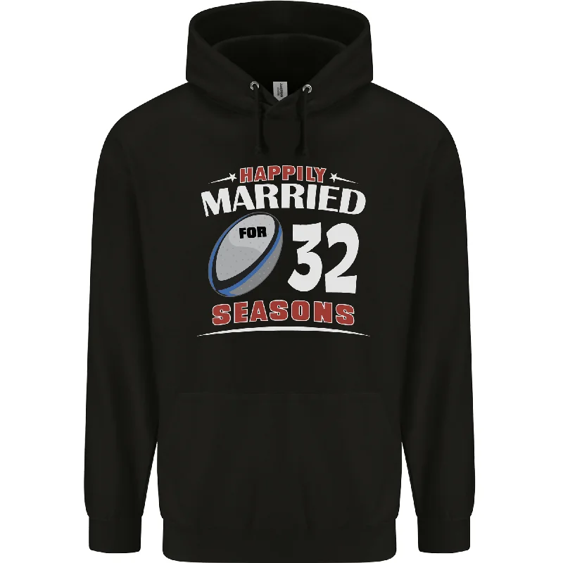 32 Year Wedding Anniversary 32nd Rugby Mens 80% Cotton Hoodie Hoodie with Hem Contrast Bold Stylish