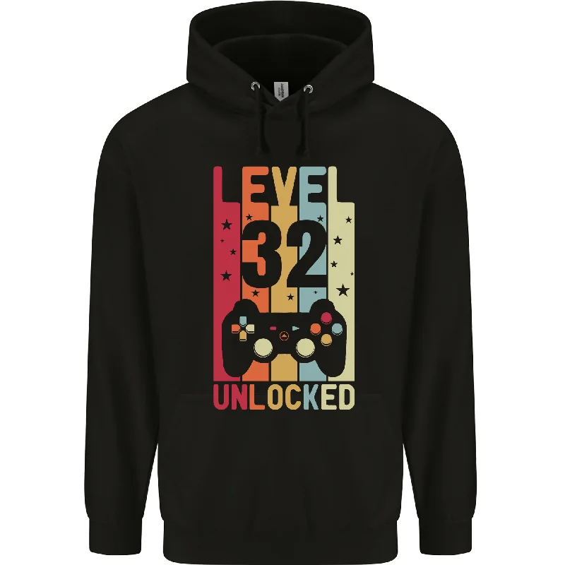 32nd Birthday 32 Year Old Level Up Gaming Mens 80% Cotton Hoodie Hoodie with Patch Decorative Personalized