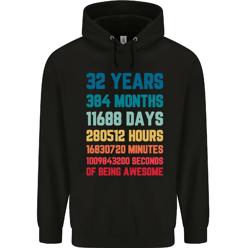 32nd Birthday 32 Year Old Mens 80% Cotton Hoodie Hoodie with Sequins Glamorous Eye-catching