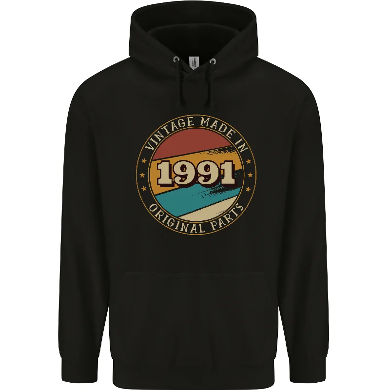 33rd Birthday  Vintage Made In 1991 Mens 80% Cotton Hoodie Hoodie with Front Slit Layering Stylish