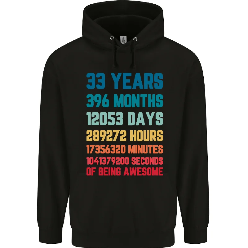 33rd Birthday 33 Year Old Mens 80% Cotton Hoodie Hoodie with Strings Custom Fit Adjustable