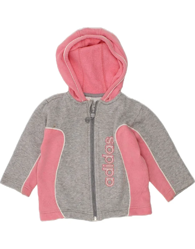 ADIDAS Baby Girls Graphic Zip Hoodie Sweater 9-12 Months Grey Colourblock Hoodie with Hem Fringe Bohemian Relaxed