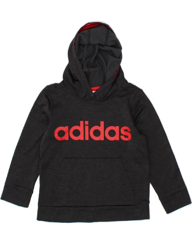 ADIDAS Boys Graphic Hoodie Jumper 4-5 Years Grey Flecked Polyester Hoodie with Pastel Soft Subtle