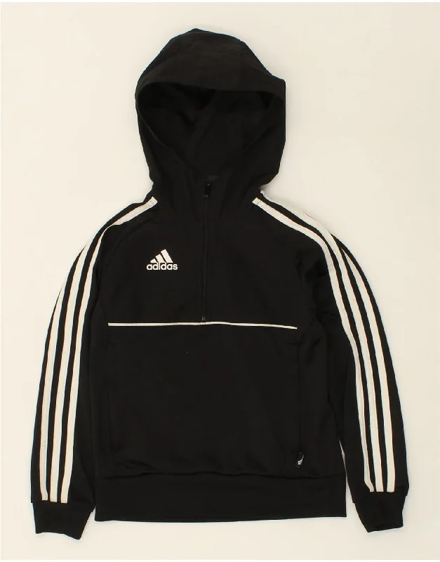 ADIDAS Boys Hoodie Jumper 7-8 Years Black Polyester Hoodie with Lining Warm Insulated