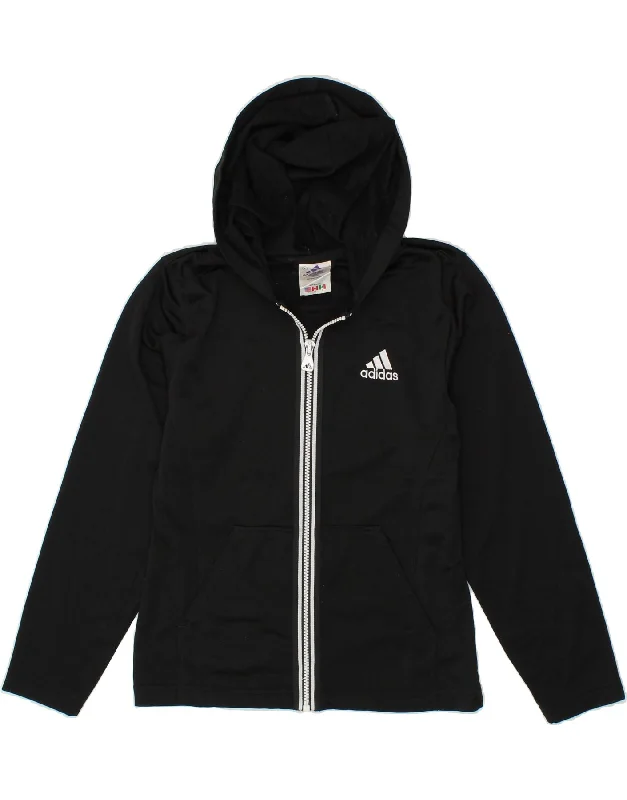 ADIDAS Boys Zip Hoodie Sweater 10-11 Years Large Black Polyester Hoodie with High Neck Warm Protective