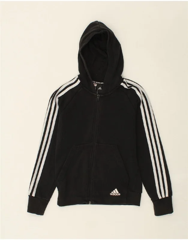 ADIDAS Boys Zip Hoodie Sweater 11-12 Years Black Polyester Hoodie with Turtle Neck Cozy Winter