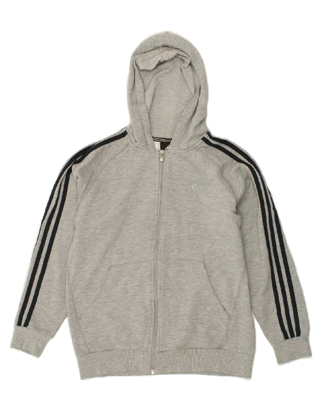 ADIDAS Boys Zip Hoodie Sweater 13-14 Years Grey Cotton Hoodie with Crew Neck Simple Timeless