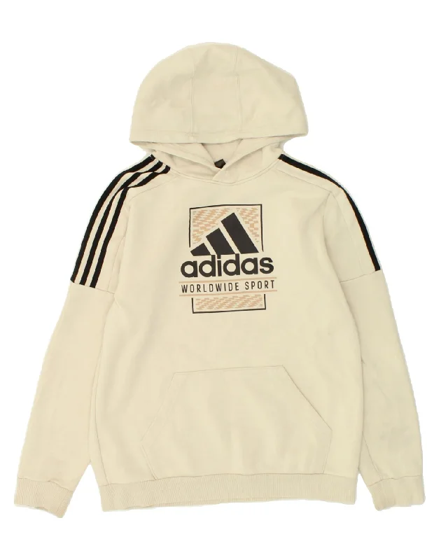 ADIDAS Mens Graphic Hoodie Jumper Medium Beige Cotton Hoodie with Elastic Waist Stretchable Comfortable ADIDAS Mens Graphic Hoodie Jumper Medium Beige Cotton Hoodie with Elastic Waist Stretchable Comfortable