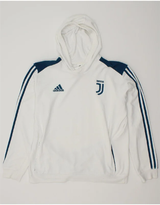 ADIDAS Mens Juventus Hoodie Jumper XL White Cotton Hoodie with Raw Hem Edgy Unfinished